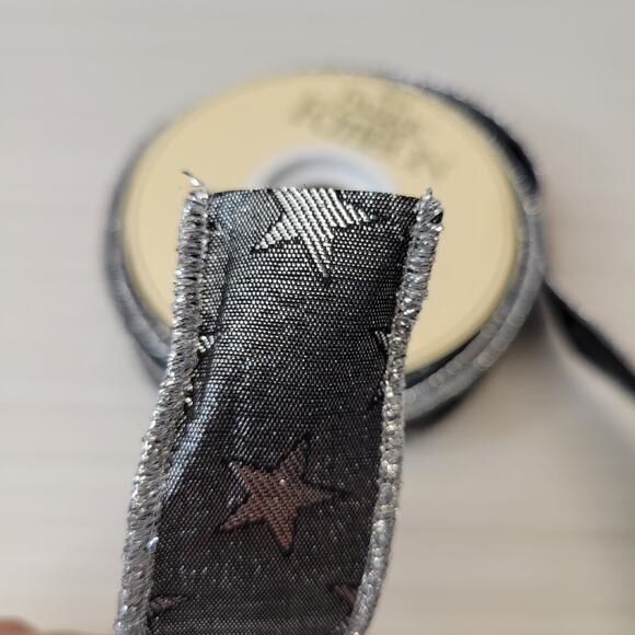 WFR Silver and Black Metallic Ribbon with Silver Stars and Edges, 10 yds - Picture 3 of 7